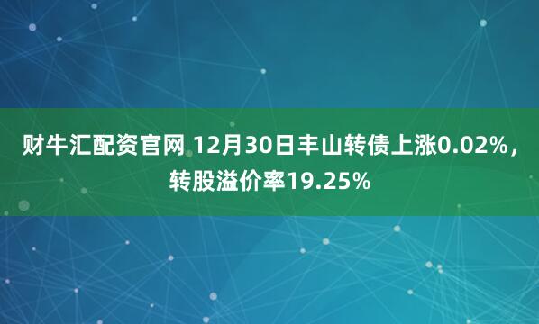 财牛汇配资官网 12月30日丰山转债上涨0.02%,转股溢价率19.25%